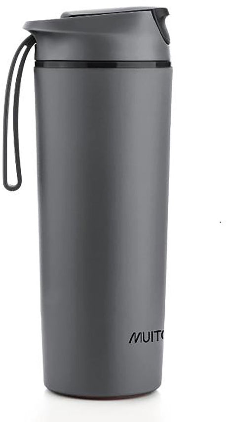 Muitomas Wasserflasche fällt nie herunter – Anti-Fall-Saugnapfsystem – rutschfester Griff – Thermokonstruktion – 450 ml – Schwarz