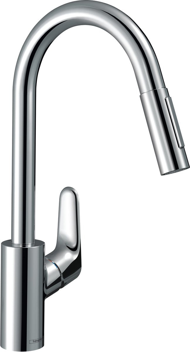 Hansgrohe Focus M41 – Küchenmischbatterie – Einhebelbedienung – 240 mm – Ausziehbrause – Chrom – 2 Strahlarten