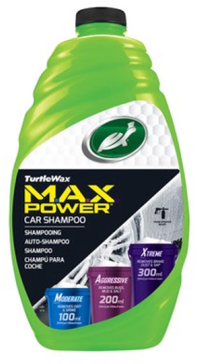 Turtle Wax Max-Power-Autowaschanlage – 3 Stufen Reinigungskraft – mit leistungsstarken Reinigungsboostern – zum Entfernen von Insektenspritzern, starkem Schmutz und Bremsstaub – super schäumend – 1,42 Liter