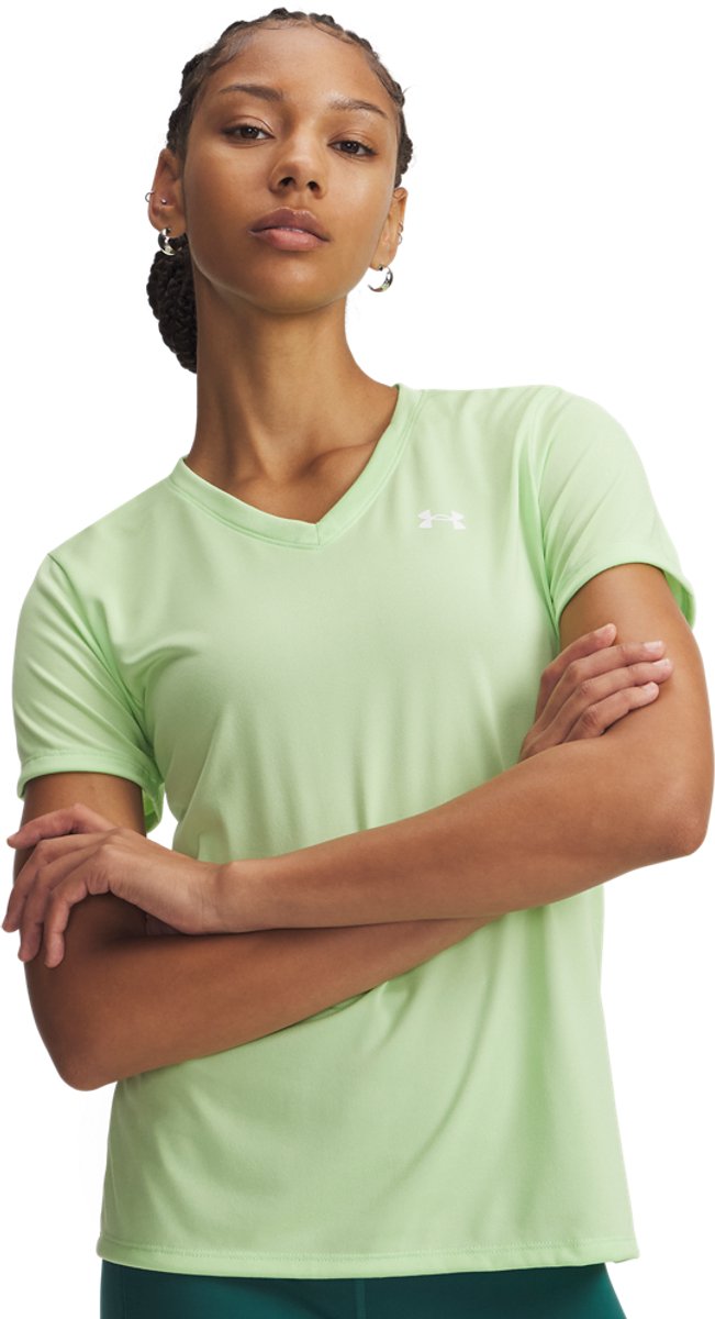 Under Armour Tech SSV – solides Damen-Sportshirt – Lumos Lime White