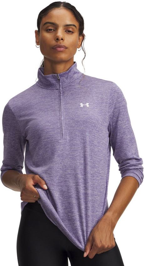 Under Armour Tech 1 2 Zip-Twist-PPL Damen-Sportpullover – Lila Luxus – Weiß