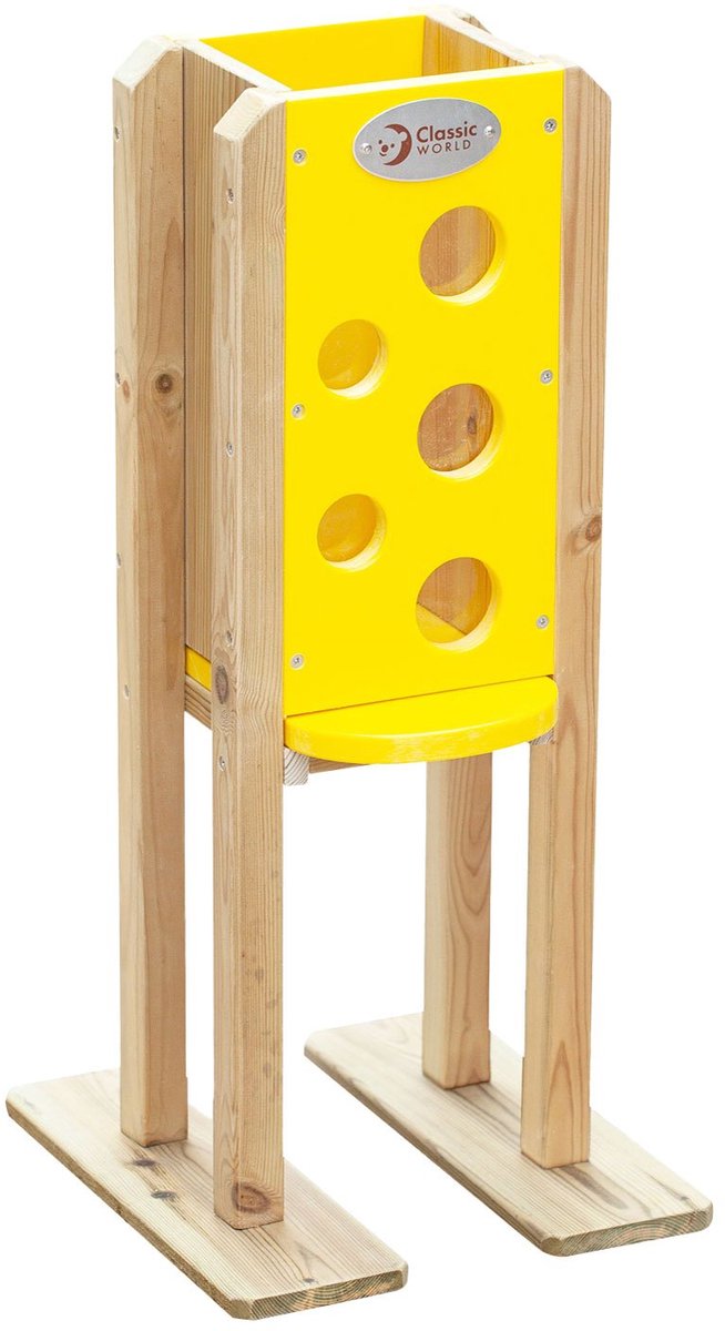 Klassisches Sandmühlenspielzeug aus Holz mit Löchern – langlebiges Outdoor-Spielzeug.