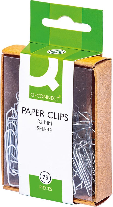 Q-Connect-Büroklammern, 32 mm, Karton mit 75 Stück, 10 Stück können aufgehängt werden