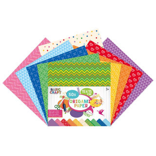 Craft Sensations Origami-Papier | 15 x 15 cm | 50 Blatt | 5 verschiedene Designs | Faltblätter | mit Drucken auf Papier | Bastelpapier für Kinder