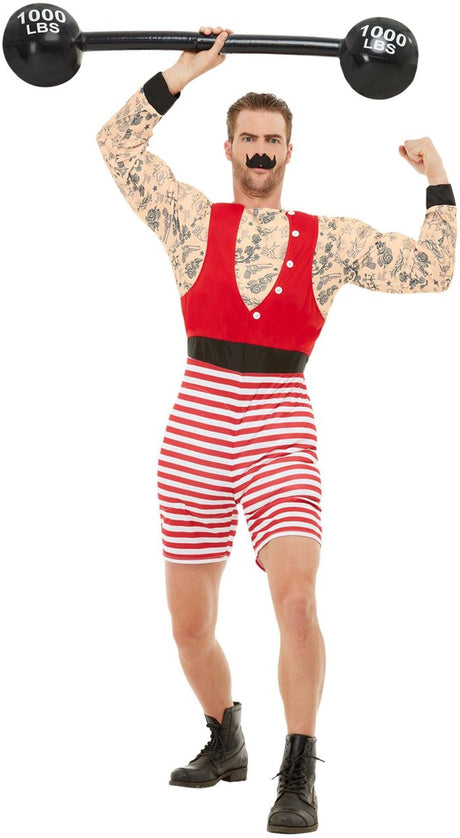 Smiffys – Deluxe Strongman-Kostüm – M – Rot-Weiß