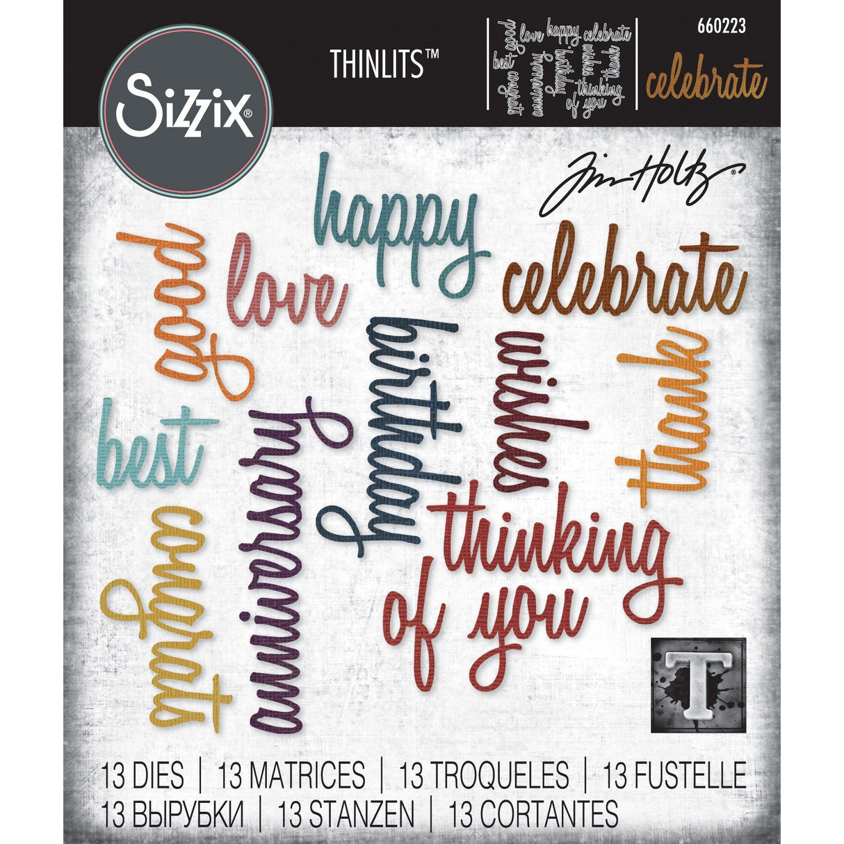 Sizzix • Tim Holtz Thinlits Stanzformen-Set „Celebration Words Script“, 13-tlg