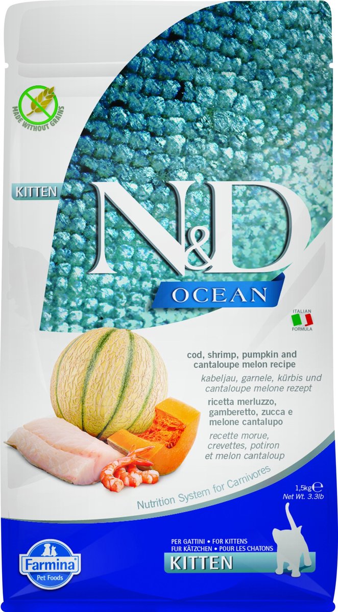 Farmina n d Ocean – Katzenfutter – Kabeljau-Kürbis – getreidefrei – 1,5 kg