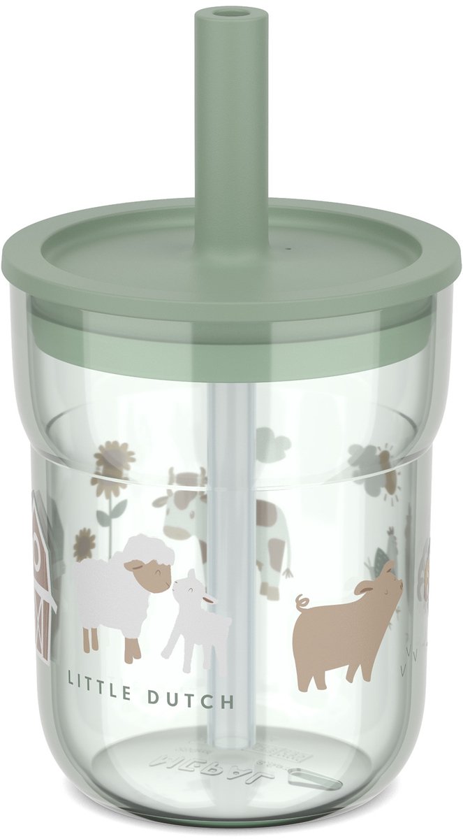 Mepal mio kinderbeker met rietje little dutch - 250 ml - makkelijk vast te houden - kinderservies - little farm