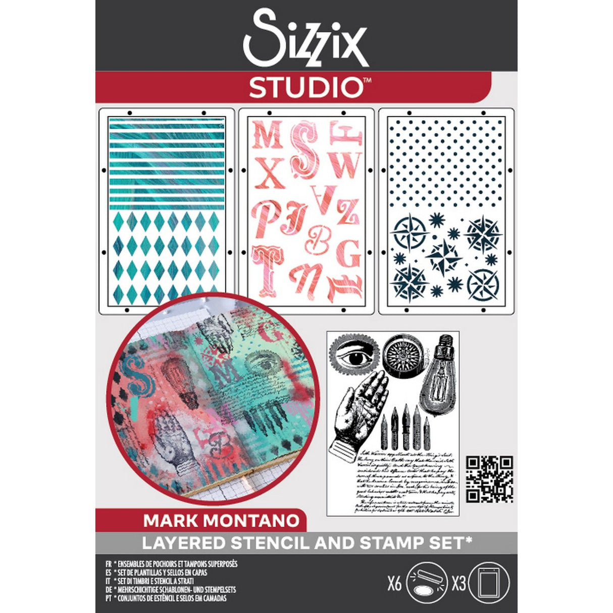 Sizzix • studio: a5 clear stamps 3pcs a5 stencils my favorite things by mark montano