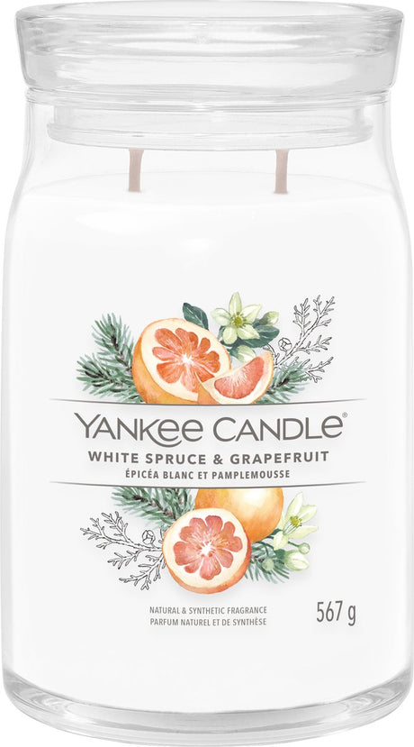 Yankee Candle – Duftkerze im großen Glas mit weißer Fichte und Grapefruit – bis zu 90 Brennstunden