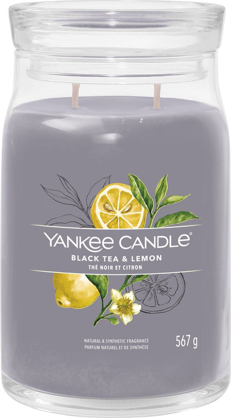 Yankee Candle – Duftkerze mit schwarzem Tee und Zitrone, großes Glas – 90 Brennstunden – zwei Dochte