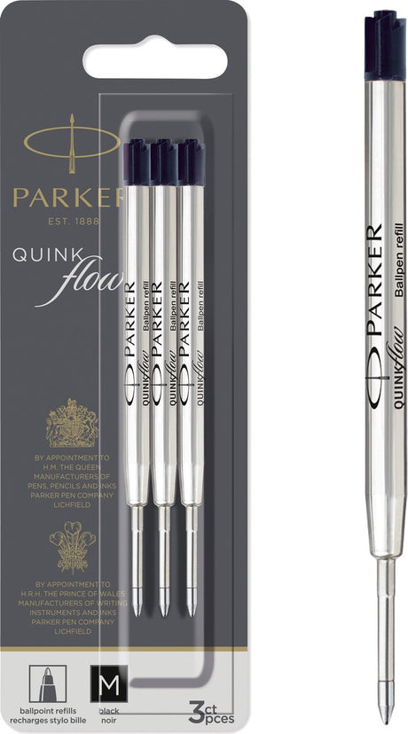 Parker Kugelschreibermine – mittlere Spitze (1,0 mm) – schwarze Quink-Tinte – 3 Stück
