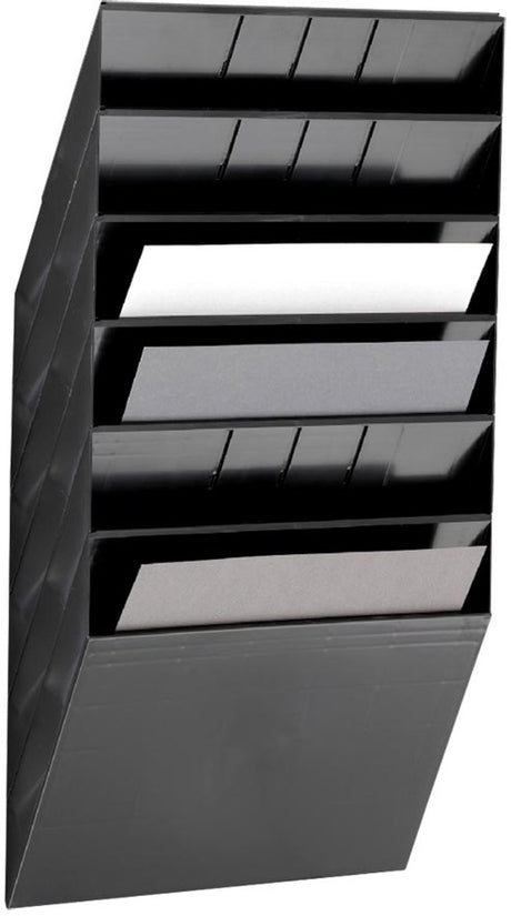 Robuster Prospekthalter flexiboxx 6, 6 Fächer, A4, Querformat, schwarz