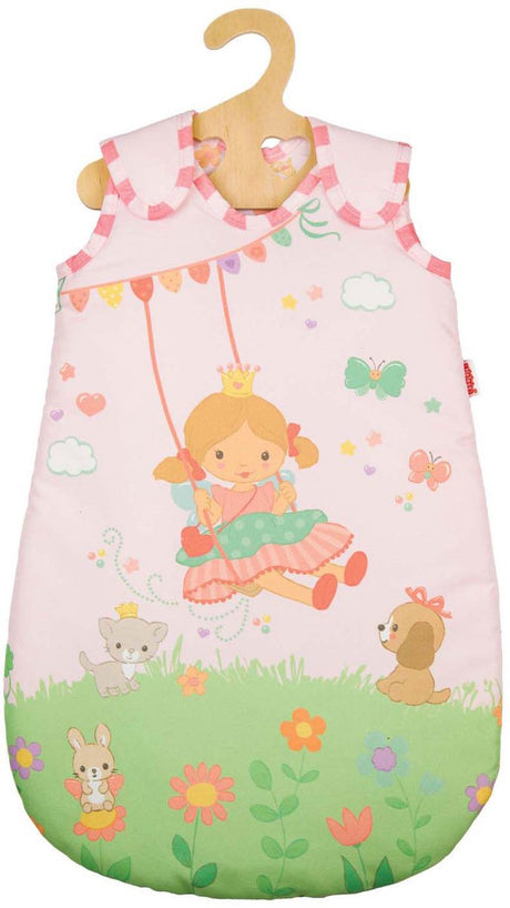 Heless Puppenschlafsack Prinzessin Emily 28-35 cm rosa Prinzessin vor dem Schlafengehen.