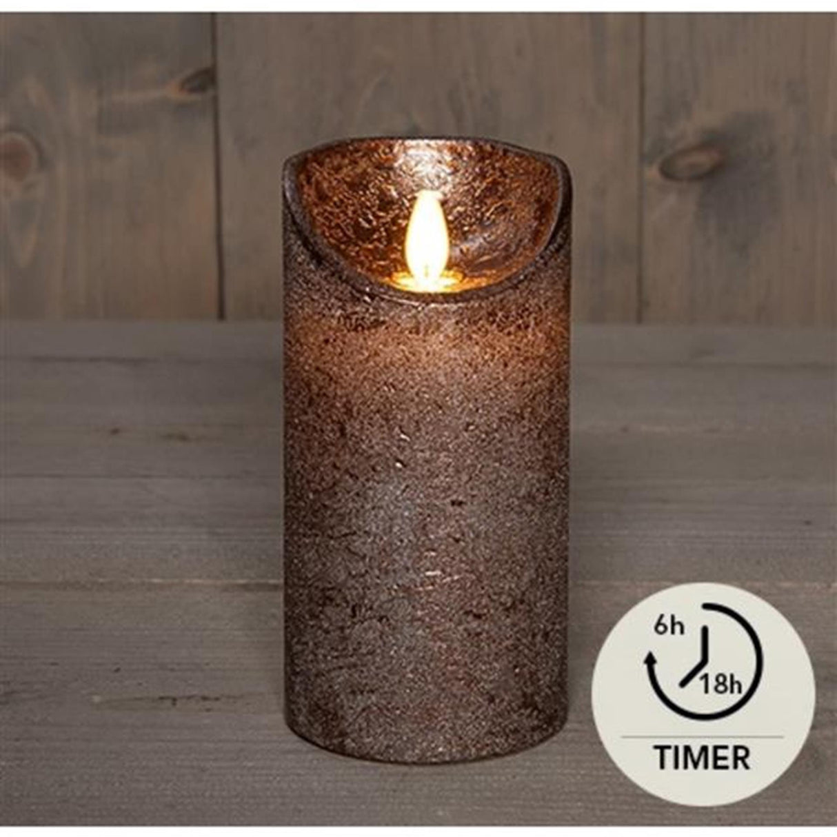 Anna's collection led rustiek stompkaars wax bewegende vlam op 3xaaa batterij met timer 7,5x15cm brons