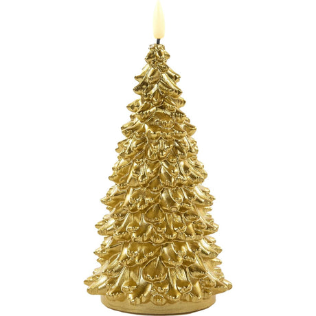 Anna's Collection LED-Kerze, Wachs, Weihnachtsbaum, 3D-Flamme, 2 x AA-Batterie mit Timer, 9,5 x 20 cm, Gold