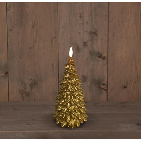 Anna's Collection LED-Kerze, Wachs, Weihnachtsbaum, 3D-Flamme, 2 x AA-Batterie mit Timer, 9,5 x 20 cm, Gold