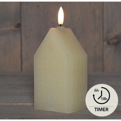 Anna's Collection LED-Kerzenwachshaus 3D-Flamme auf 2XAA-Batterie mit Timer 5x6x15cm Elfenbein