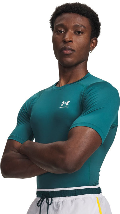 Under Armour UA HG Armour Comp SS-GRN Herren-Sportshirt – Rack Green – Weiß