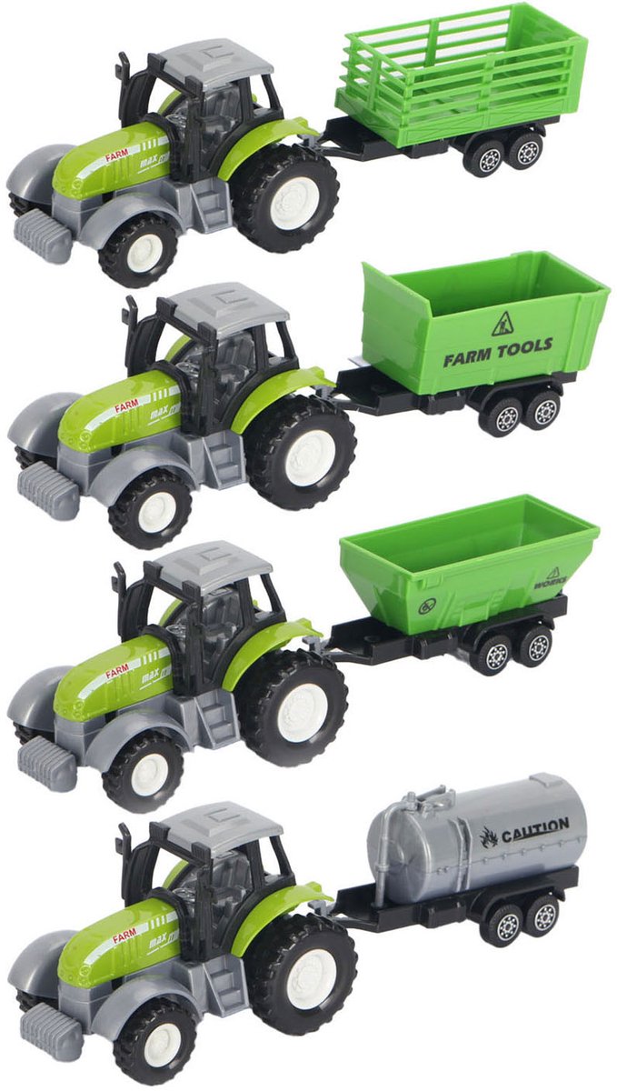 Grüner Druckguss-Traktor mit Anhänger und Rückzugsfunktion