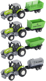 Grüner Druckguss-Traktor mit Anhänger und Rückzugsfunktion