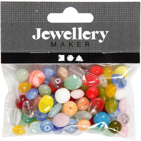 Creativ Company Glasperlen, rund, oval, kreisförmig, D 6-13 mm, Lochgröße 0,5-1,5 mm, verschiedene Farben, 60 gr 1 Box