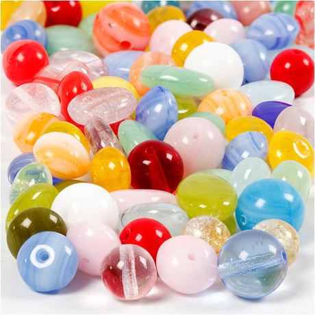 Creativ Company Glasperlen, rund, oval, kreisförmig, D 6-13 mm, Lochgröße 0,5-1,5 mm, verschiedene Farben, 60 gr 1 Box