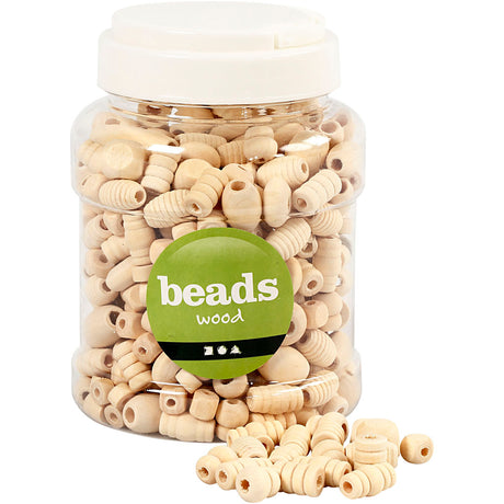 Creativ Company Holzperlen, Größe 5–28 mm, Lochgröße 2,5–3 mm, 175 g, 400 ml, 1 Eimer