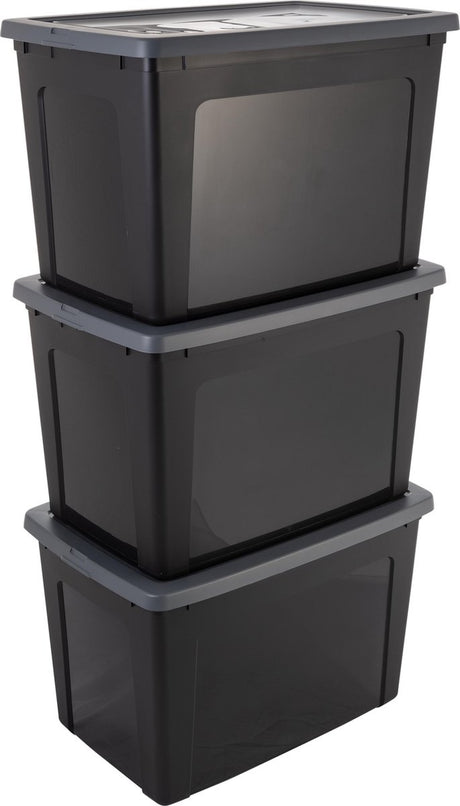 Iris clearbox opbergbox - 70l - kunststof - zwart grijs - set van 3