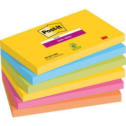 Post-it ® super sticky notes, kleurenset rio, neon geel, mediterraan blauw, neon groen, fuchsia, neon oranje , 76mm x 127 mm, 6 blokken