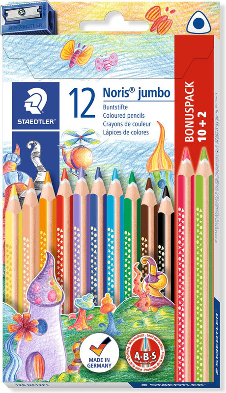 Staedtler Noris Jumbo Buntstift – Set 12 (10+2) + Spitzer