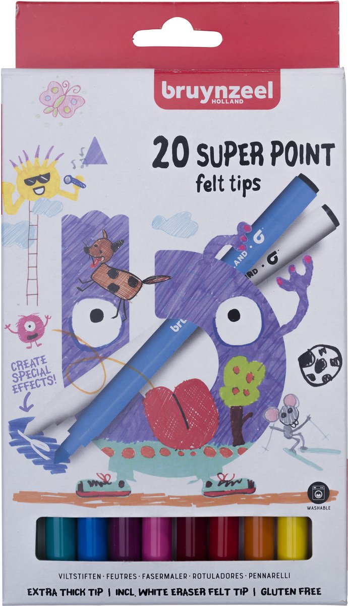 Bruynzeel Kids Super Point Filzstifte-Set, 20 Farben