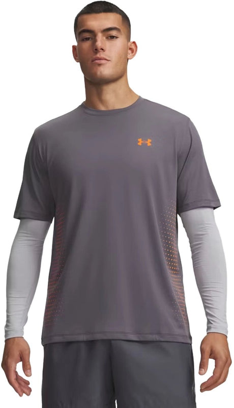 Under armour ua tech play short sleeve-gry heren sportshirt - castlerock - outrageous oranje