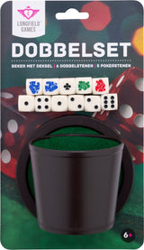 Longfield Pokerbecher mit Deckel – inklusive 2 Würfelsets (16 mm) – Würfelset – klassisches Würfelspiel, Familienspiel – Engelsherz