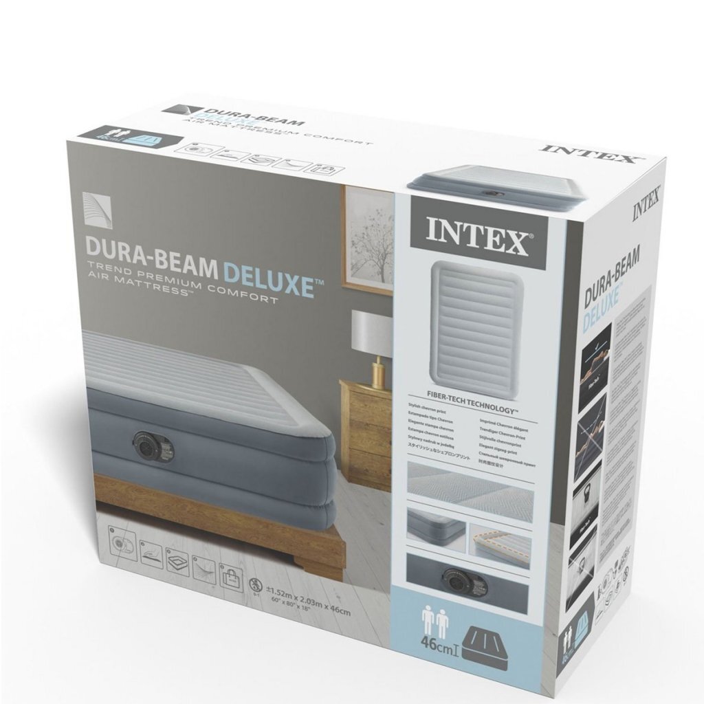 Intex 64824nd Queen Trend Premium Comfort 2-Personen-Luftmatratze 203x152x46 cm + integrierte Pumpe grau