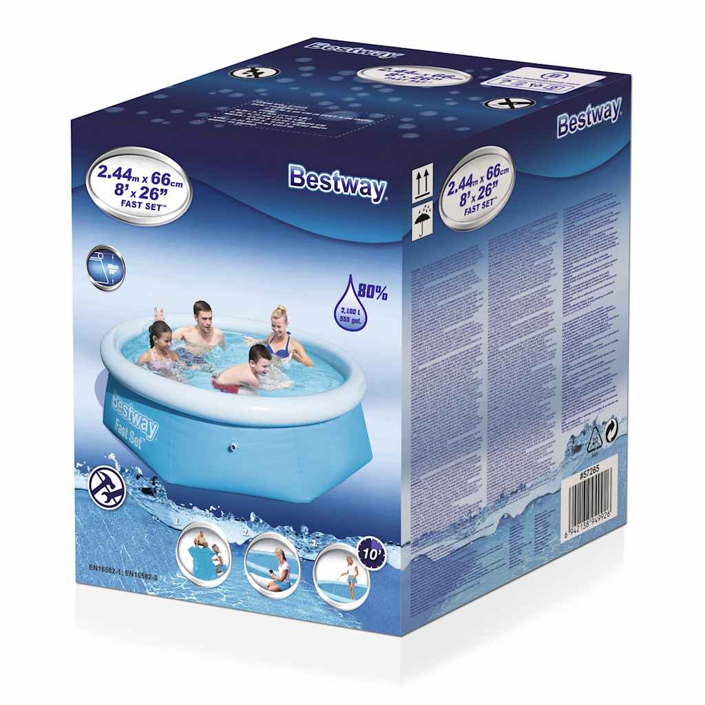 Bestway Swimming Pool Uppblåsbar snabbuppsättning runt 244x66 cm 57265