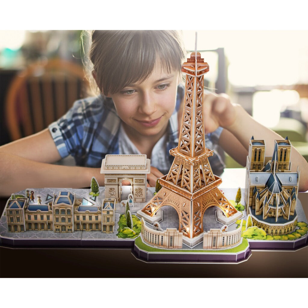 Kubisches lustiges 3D-Puzzle City Line Paris mit LED-Beleuchtung, 115 Teile.