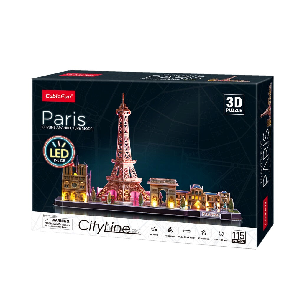 Kubisches lustiges 3D-Puzzle City Line Paris mit LED-Beleuchtung, 115 Teile.