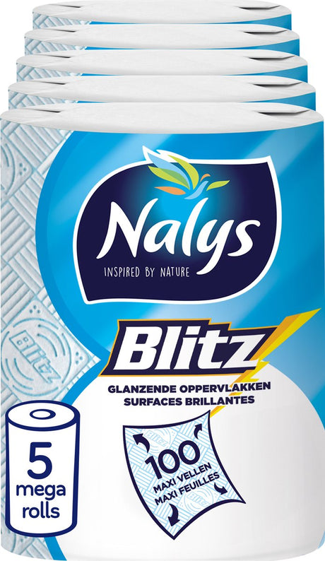 Nalys Blitz Küchenpapier – 5 Megarollen – 3 Lagen – Vorteilspackung – Papierverpackung