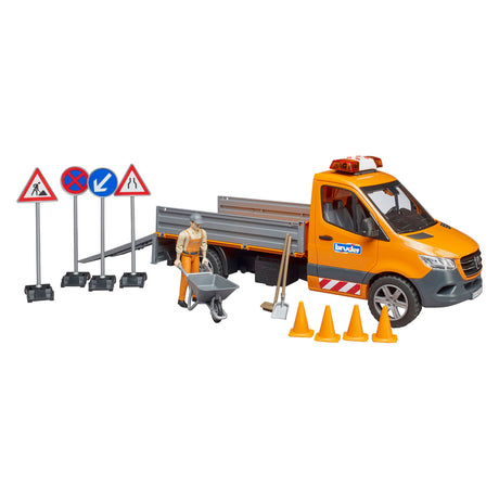 Bruder Mercedes-Benz Sprinter Straßenbau + Figur und Zubehör