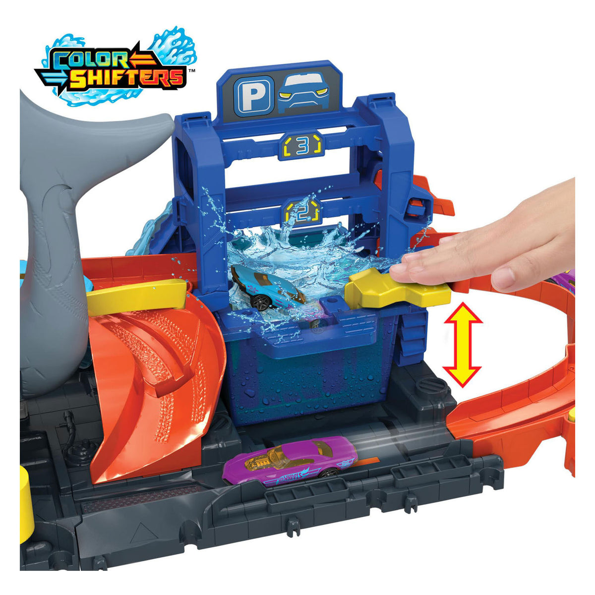 Hot Wheels City Shark Attack in the Car Wash – mit Spielzeugauto mit Farbüberraschung