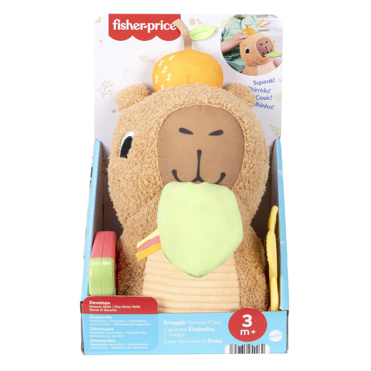 Fisher-Price Snacking Capybara Kuscheltier – Sinnesspielzeug mit Beißring und Rassel