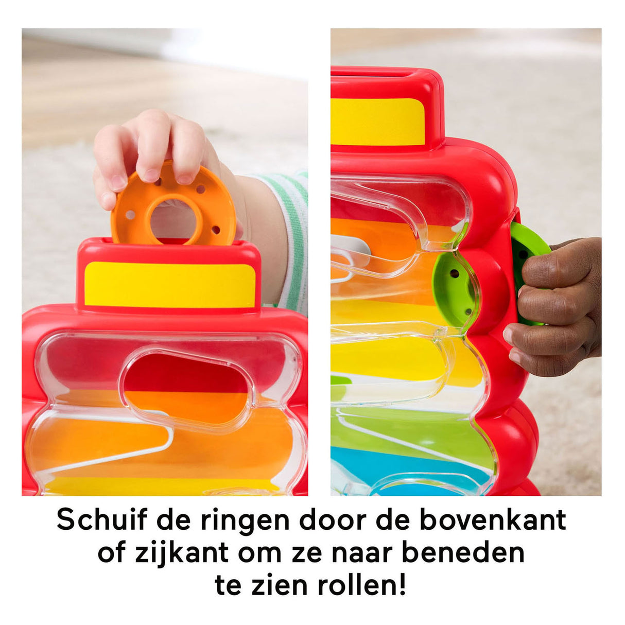 Fisher-Price-Rollringe im wackeligen Stapelturm