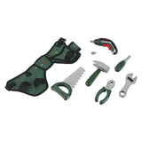 Klein Toys Bosch Mini-Werkzeuggürtel-Set – Akkuschrauber, Hammer, Zange, Säge, Schraubenschlüssel, Schraubendreher – inkl. Licht- und Soundeffekte - grün rot