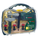 Klein Toys Bosch Mini 16-teiliger Spielzeug-Werkzeugkasten – Bohrer, Hammer, Säge, Maulschlüssel und Werkzeugzubehör – inkl. Licht- und Soundeffekte - grün