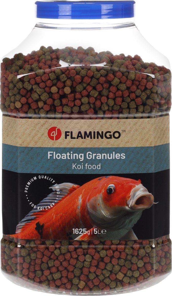 Flamingo-Fischfutter – Fischfutter – Teichtransport – Koi-Futter – Koi-Futter – Störfutter 6 mm – 5 l – Mischung rot grün