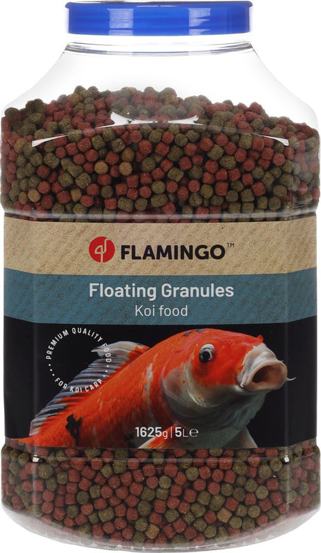 Flamingo-Fischfutter – Fischfutter – Teichtransport – Koi-Futter – Koi-Futter – Störfutter 6 mm – 5 l – Mischung rot grün