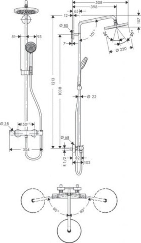 Hansgrohe Croma Showerpipe 220 1jet mit Thermostat Chrom