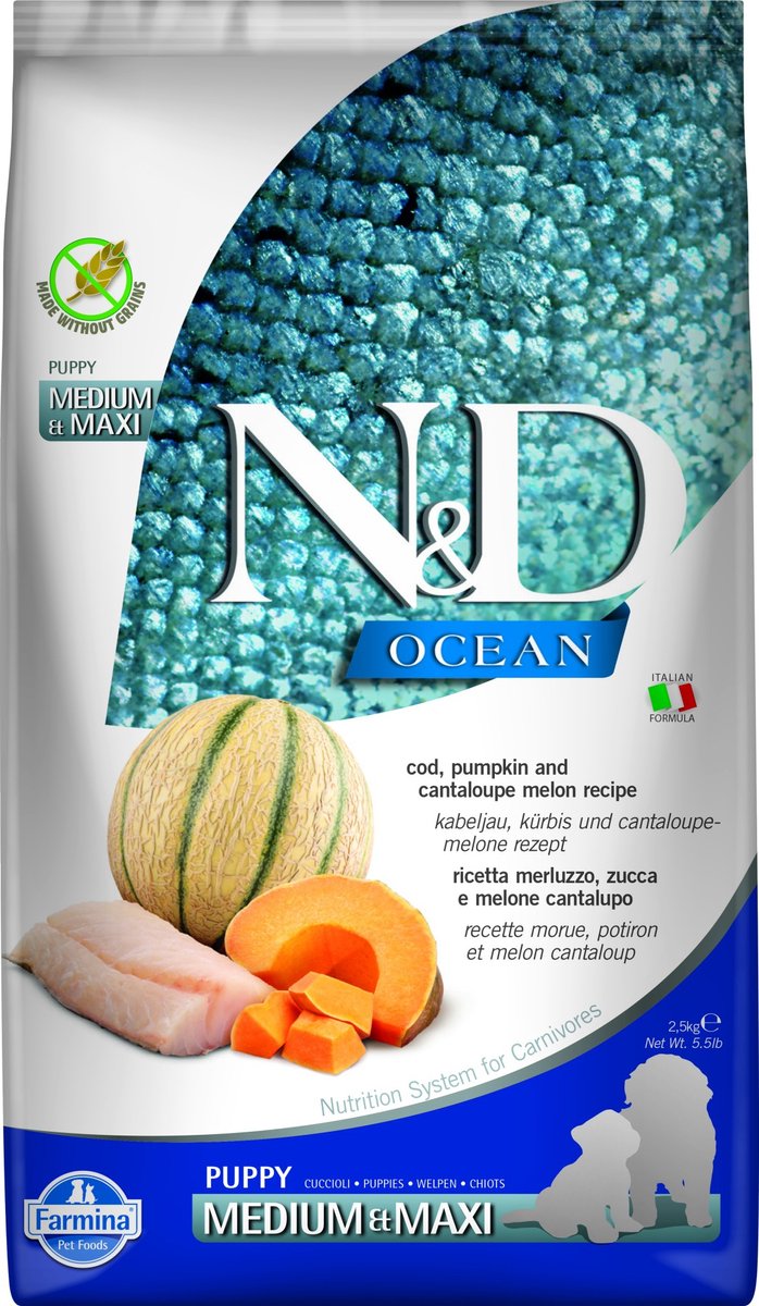 N D Ocean Welpenfutter Kabeljau mit Kürbis mittelgroß Maxi 2,5 kg