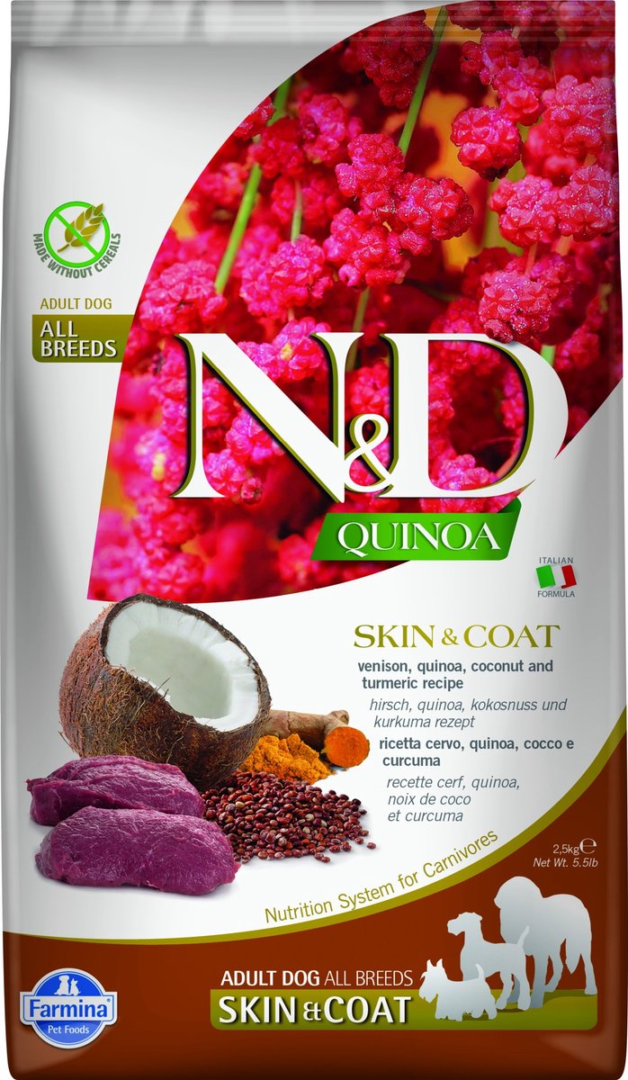 Farmina und Quinoa Hundefutter Hautmantel Medium Maxi Hirsch 2,5 kg